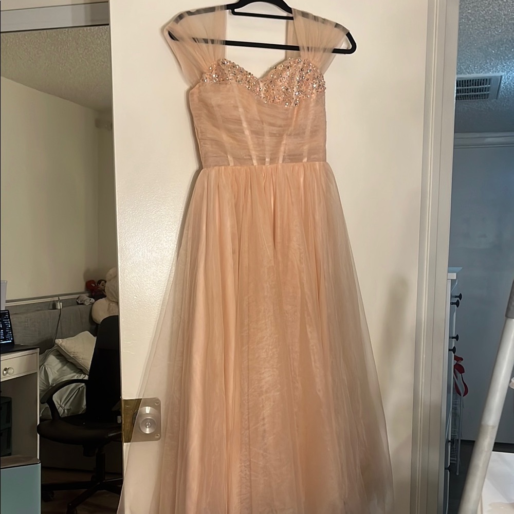 Elegant Peach Strapless Gown